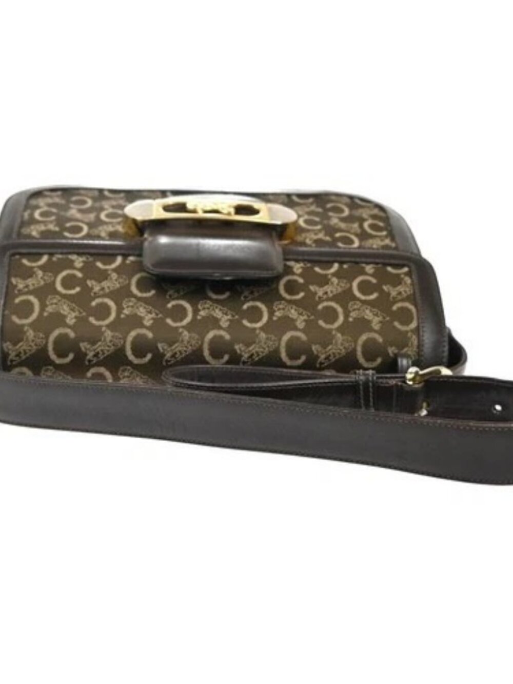 CELINE Logo C Macadam Horse Carriage Shoulder Bag Canvas Leather Brown 34KP553 - Picture 5 of 16